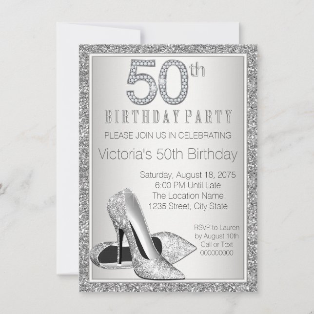 Invitation FEMMES Parties scintillant argent haute talon chau (Devant)