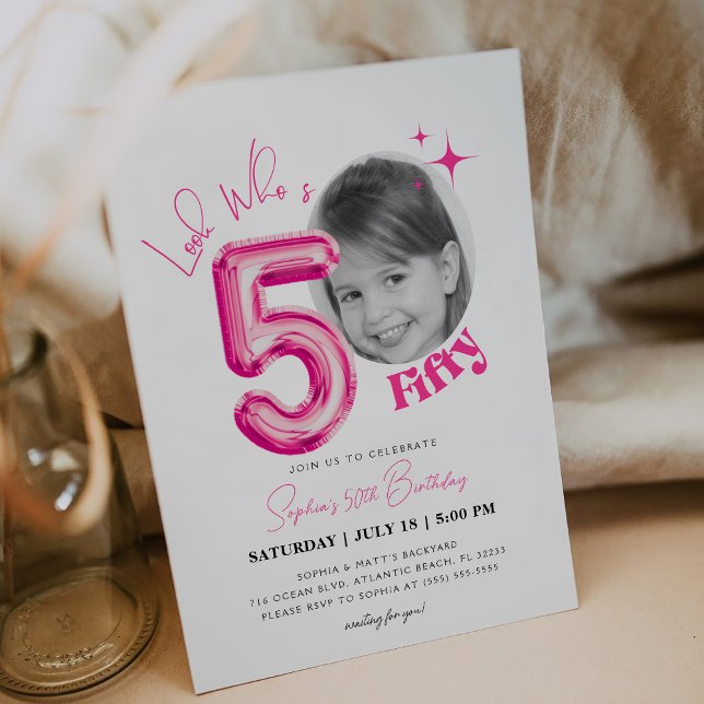 Invitation Femmes roses - Regarder photo dont le 50e annivers (Créateur téléchargé)