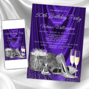 Invitation FEMMES Violet Argent Chaussure Champagne Anniversa