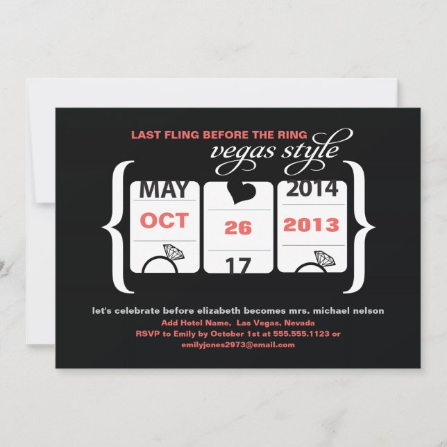 Invitation Fente machine à sous Bachelorette Party à Vegas (Devant)