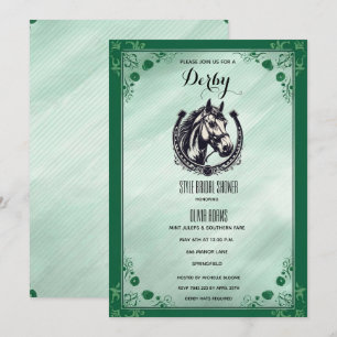 Invitation Fer à Cheval Vintage Gravure Vert Émeraude & Argen