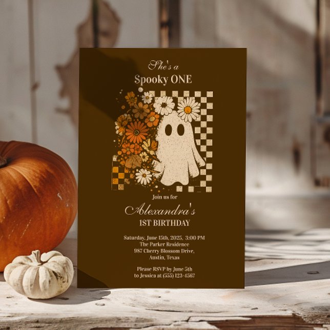 Invitation Fer Rustique Floral Checkerboard Fantôme 1er anniv (Créateur téléchargé)