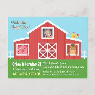 Invitation Ferme Animaux de la Cour Photo Fête d'Anniversaire