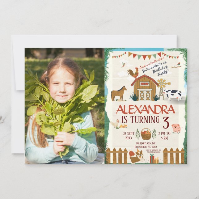 Invitation Ferme Anniversaire enfants barnyard Photo (Devant)