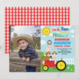 Invitation Ferme Barnyard Animaux Anniversaire Zoo de sélecti