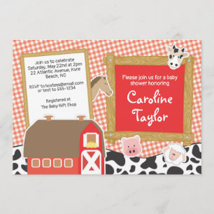 Invitation Ferme Barnyard Animaux Red Boy Baby shower