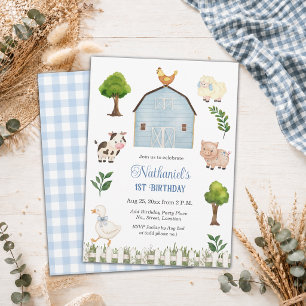 Invitation Ferme d'animaux à l'aquarelle grange fête d'annive