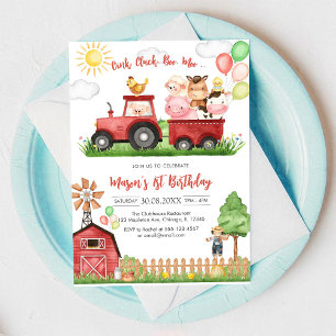 Invitation Ferme d'animaux de naissance Oink Baa Quack Moo
