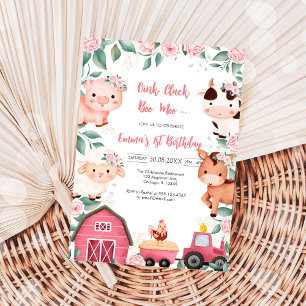 Invitation Ferme d'animaux de naissance Oink Baa Quack Moo
