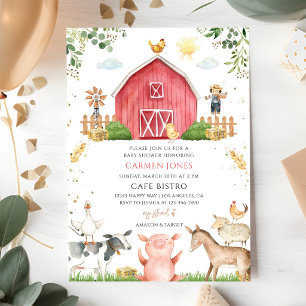Invitation Ferme de la grange rouge Baby Shower