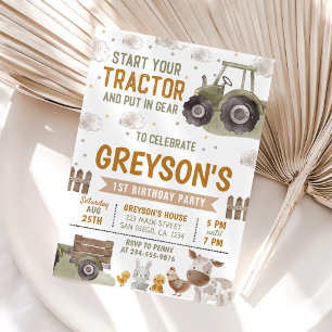 Invitation Ferme de tracteur Animaux de fête d'anniversaire G