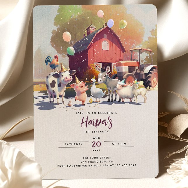 Invitation Ferme de tracteur Animaux de fête d'anniversaire G (Créateur téléchargé)
