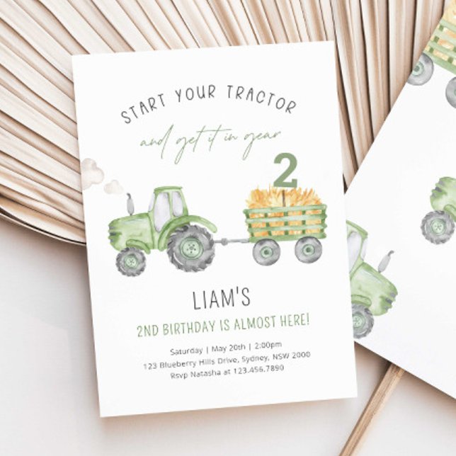 Invitation Ferme de tracteurs verts Anniversaire Toute fête d (Créateur téléchargé)