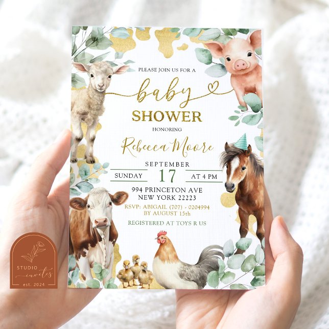 Invitation Ferme de verdure Eucalyptus Baby shower animal gar (Créateur téléchargé)