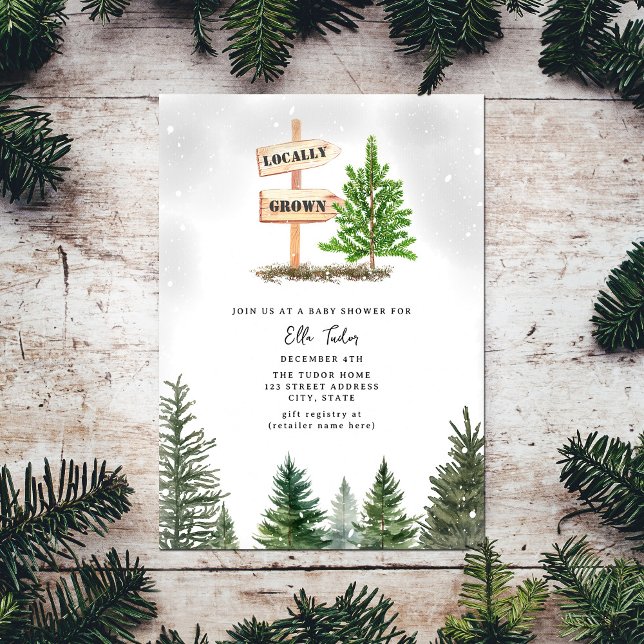 Invitation Ferme des arbres de Noël Baby shower de neige cult (Créateur téléchargé)