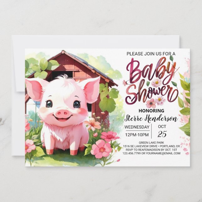 Invitation Ferme des petits cochons roses Baby Shower (Devant)