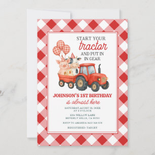 Invitation Ferme du tracteur rouge pour le 1er anniversaire
