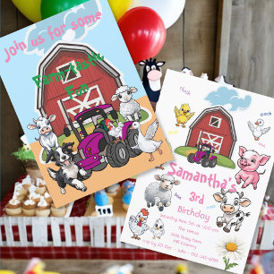 Invitation Ferme-ferme Barnyard Animaux Tracteur Anniversaire