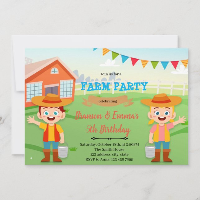 Invitation Ferme garçon fille joint (Devant)