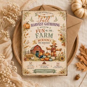 Invitation Ferme Grange Épouvantail Automne Petit Garçon 3ème