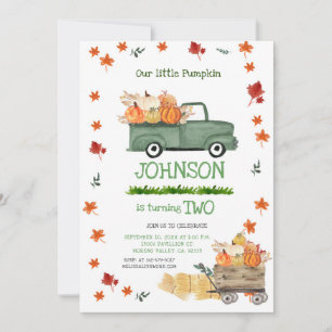 Invitation Ferme Green Camion Citrouille Garçon Premier anniv