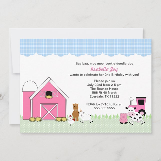 Invitation Ferme-la-mouture Zoo Girl Birthday Party Invitatio (Devant)