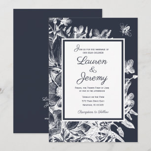 Invitation Ferme mariage Florale Marine & Blanc