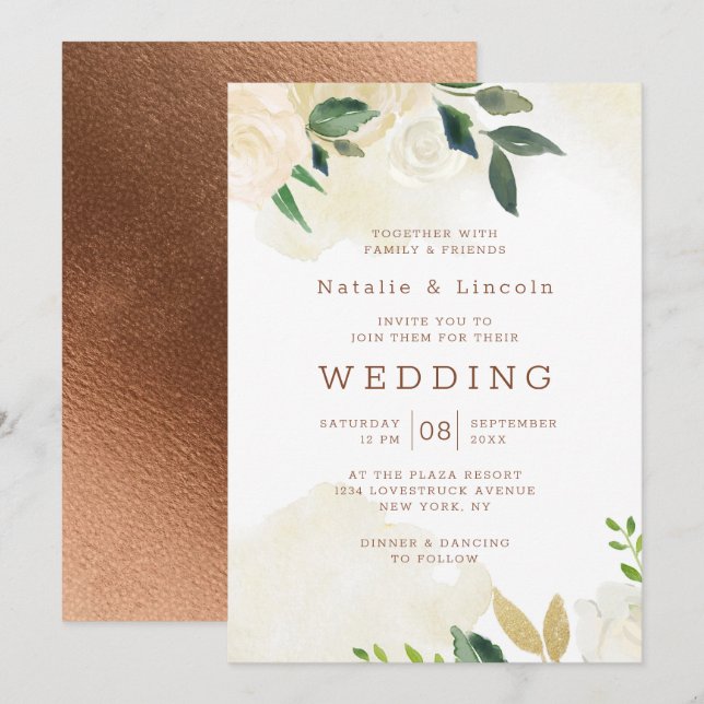 Invitation Ferme Pays Rustique frais Mariage de automne Flora (Devant / Derrière)