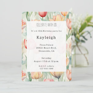 Invitation Ferme Rouge Fleurs de tulipe jaune Anniversaire