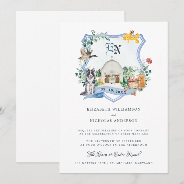 Invitation Ferme rustique | Barne Mariage Crest (Devant / Derrière)
