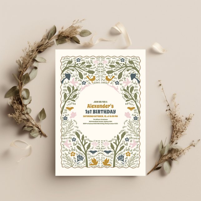 Invitation Ferme rustique verte boisée 1er anniversaire (Créateur téléchargé)
