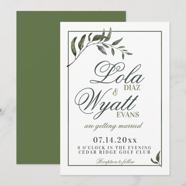 Invitation Fern Green Willow Branch Mariage élégant (Devant / Derrière)