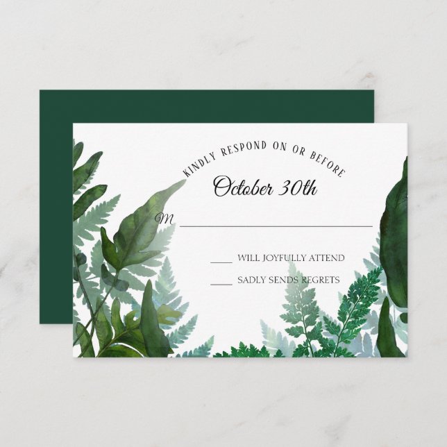 Invitation Ferns Forêt Feuillage Feuille Verdure RSVP Mariage (Devant / Derrière)