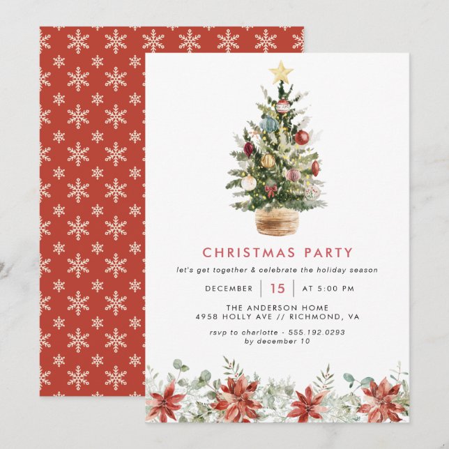 Invitation Festif Arbre amusant Aquarelle Famille Noël (Devant / Derrière)
