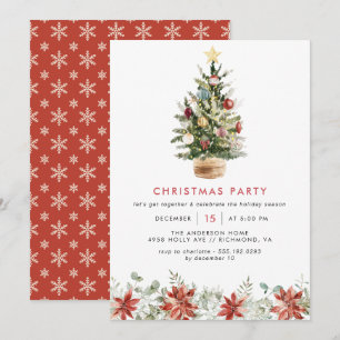 Invitation Festif Arbre amusant Aquarelle Famille Noël