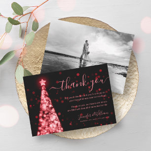 Invitation Festif Arbre rouge noir Mariage photo Merci