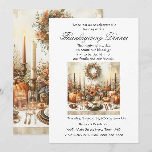 Invitation Festif Autumn Family Friends Thanksgiving Dîner (Devant / Derrière)
