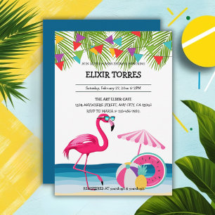 Invitation Festif Beach Flamant rose rose Baby shower