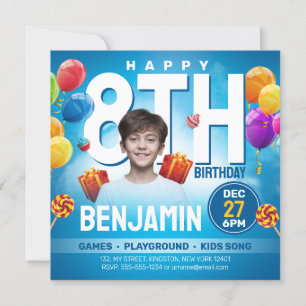 Invitation Festif Blue Kids Bithday Party Photo