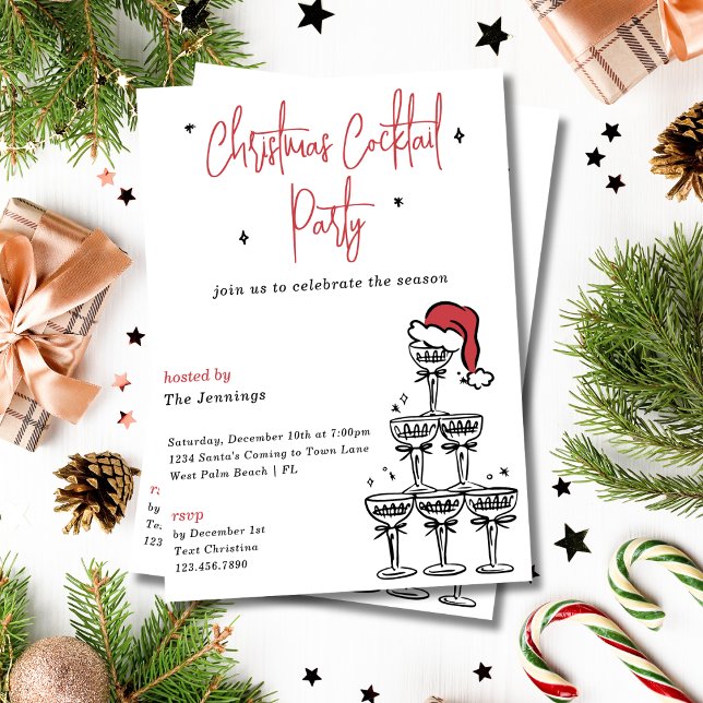 Invitation Festif Champagne Tower Cocktail de Noël (Créateur téléchargé)