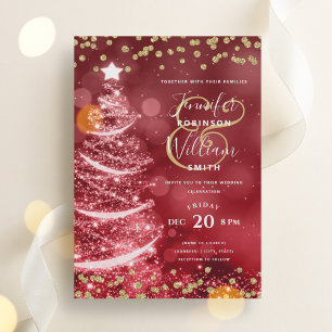 Invitation Festif de Noël Gold Red Mariage Arbre à étincelles