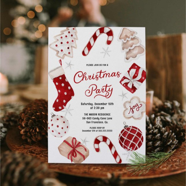 Invitation Festif Fête de Noël (Festive Watercolor Christmas Party Invitation)