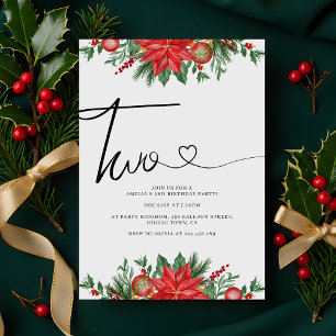 Invitation Festif Floral Holiday 2nd Birthday Party