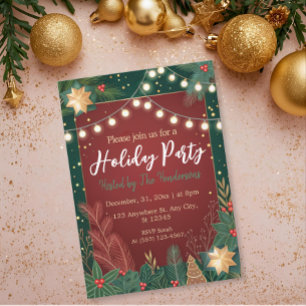 Invitation Festif floral moderne chic Green Holiday Party