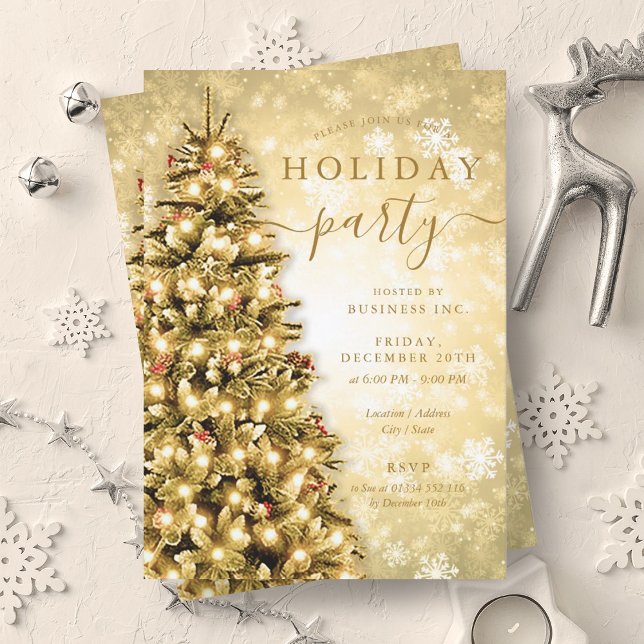 Invitation Festif Gold Christmas Tree Company Fête de vacance (Festive Gold Christmas Tree Company Holiday Party Invitation)