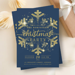 Invitation Festif Gold Hiver Snowflake Noël Marine