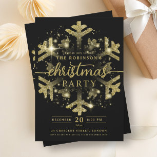 Invitation Festif Gold Winter Fnowflake Noël Noir