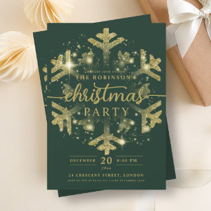 Invitation Festif Gold Winter Fnowflake Noël Vert