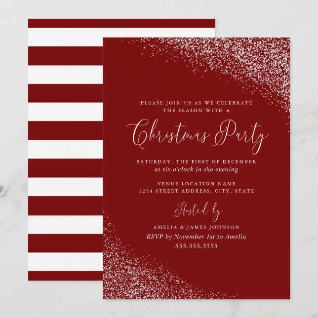 Invitation Festif moderne blanche neige rouge Noël (Devant / Derrière)