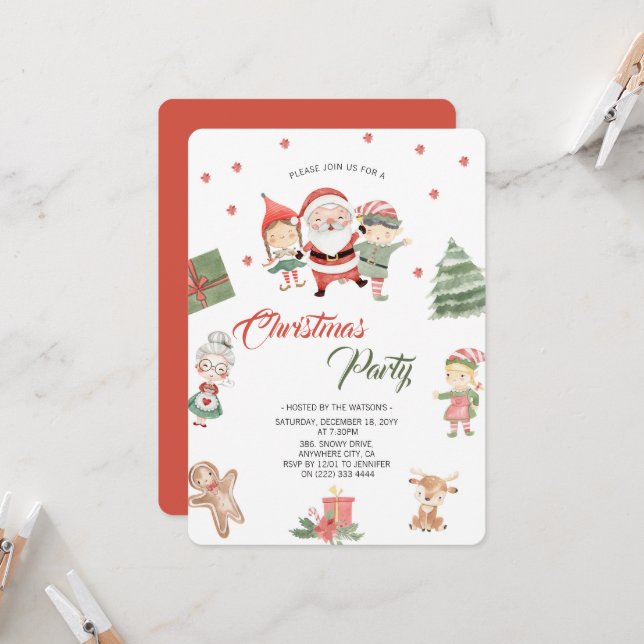 Invitation Festif moderne Noël du Père Noël (Devant/Arrière en situation)
